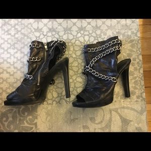 BCBG Black chain booties.